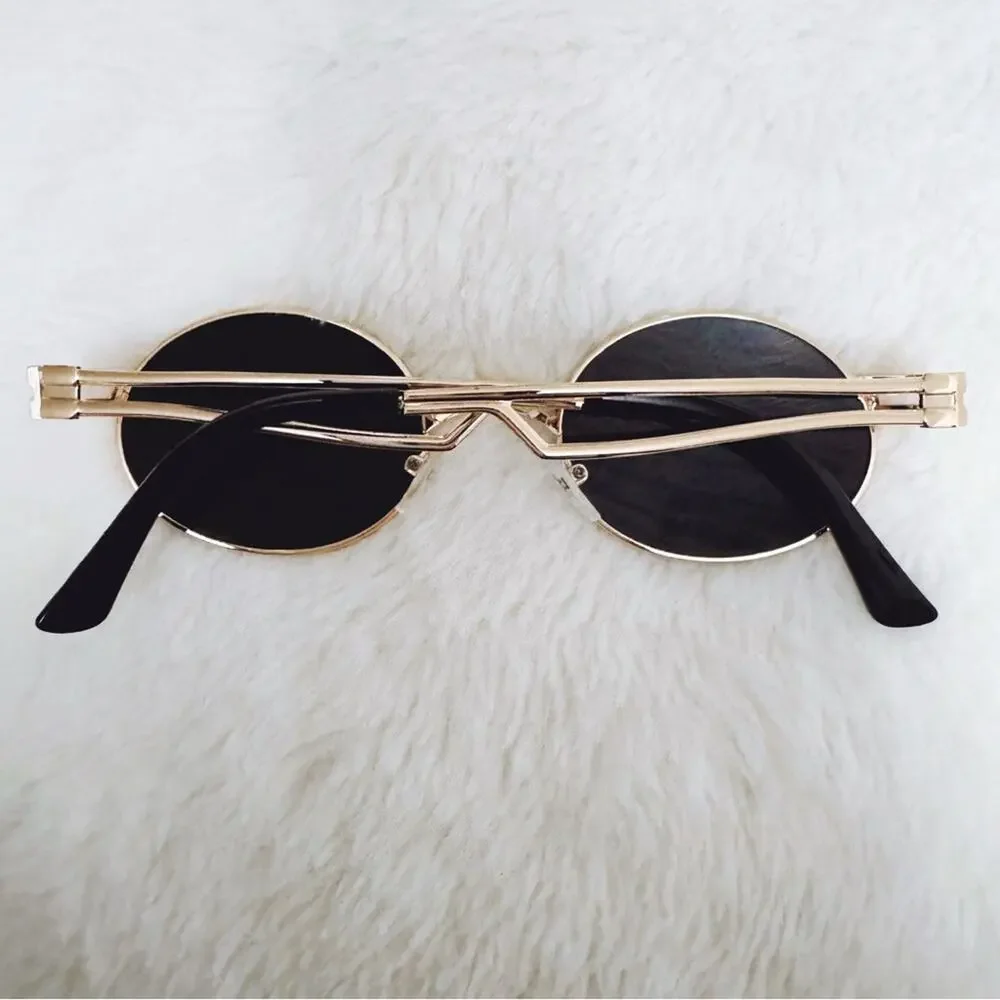 Brandon Black with Gold Rim Round Sunglasses